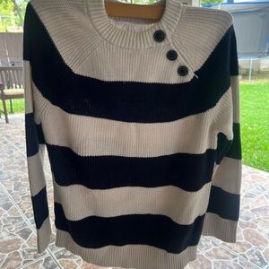 Striped Button-Shoulder Sweater - Black & Cream boys